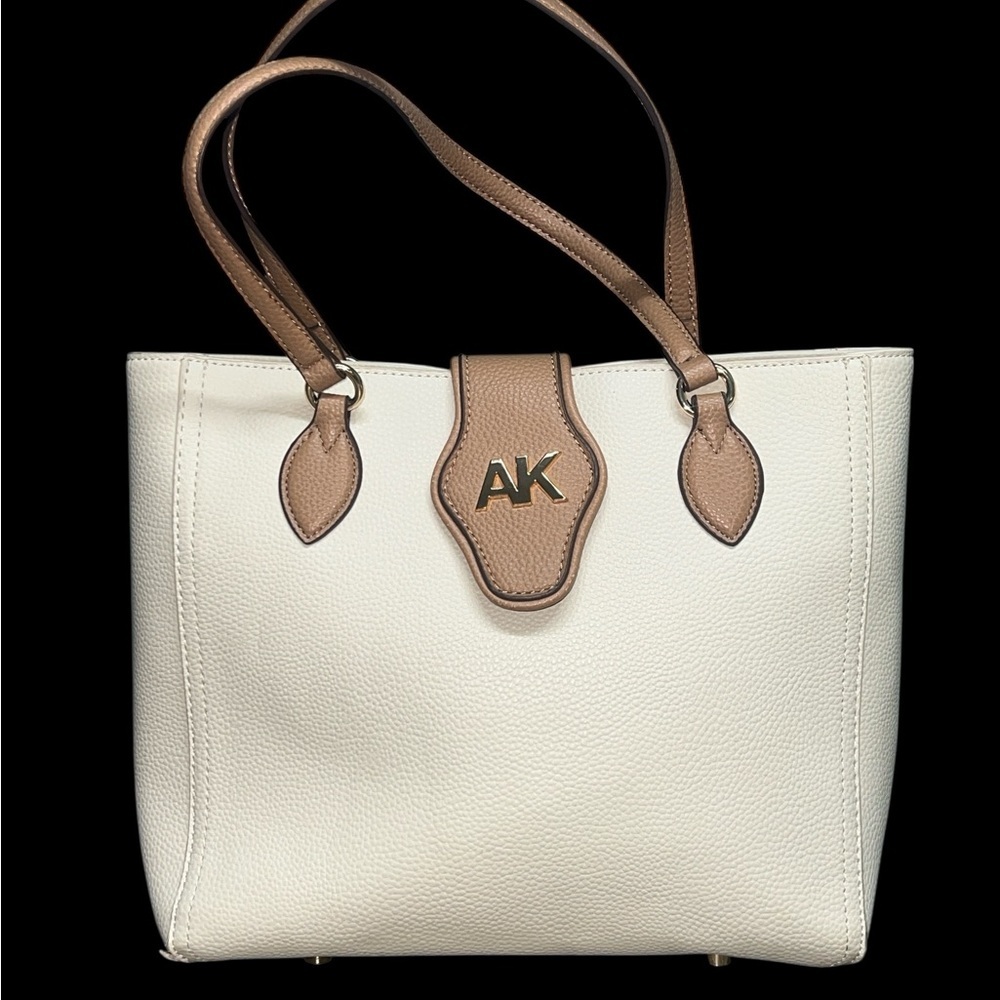 Anne Klein Cream and Tan Leather Tote with AK Logo